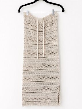 Happily Grey Cream Crochet Knit Maxi Skirt Boho Coastal 100% Cotton Medium